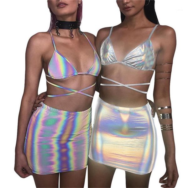 

suits summer 3m reflective cross strap bikinis nightclub pencil dress beach bathing clothing women designer 2pcs, White