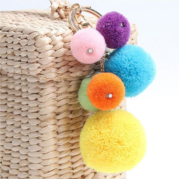 

pom pom keychain fashion bohemian cute pendant bag charm handbag pendant bag tassel key chains ring jewelry, Silver