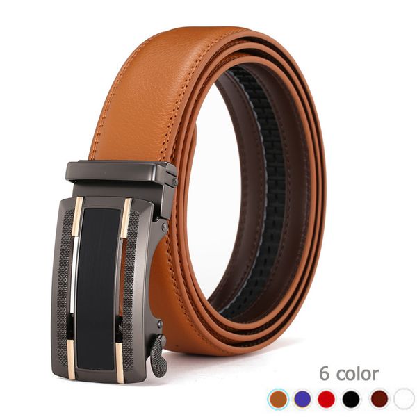 

belt male genuine leather men's simple belt fashion designer business new decorative alloy automatic buckle for suit pants, Black;brown
