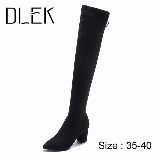 

elegant boots heels thigh-high 2020 autumn/winter slimming elastic boots for women and velvet for ladies, Black