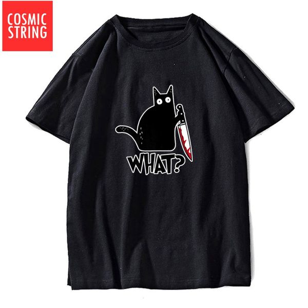

cosmic string 100% cotton short sleeve knife cat men t shirt casual o-neck cat print men tshirt loose t-shirt men tee shirts