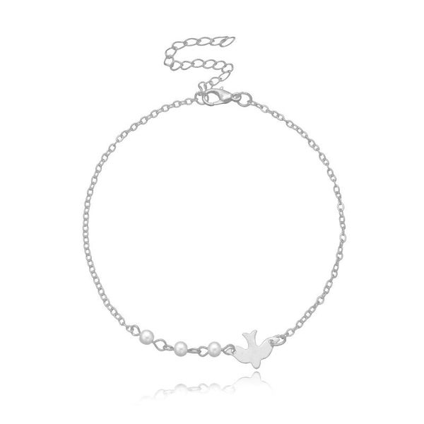 

ornament fashion popular peace pigeon beach anklet women's simple chain bird pearl foot ornaments, Red;blue