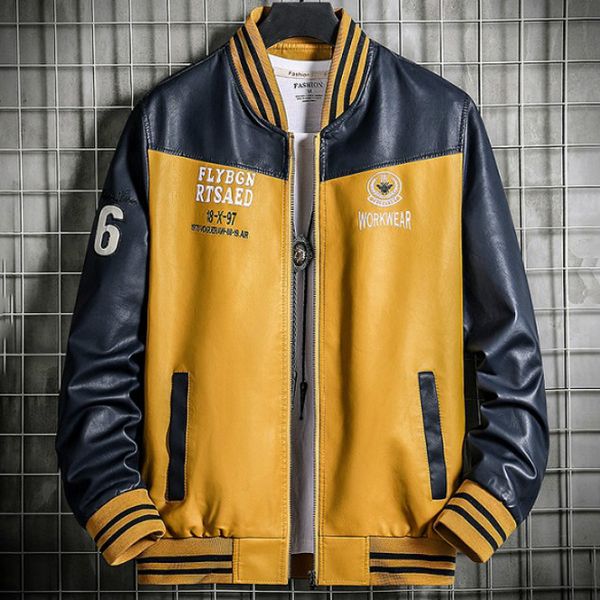 

men fashion jackets new arrival casual long sleeve motorcycle jackets men 2020 autumn winter casual panelled contrast color coat, Black;brown