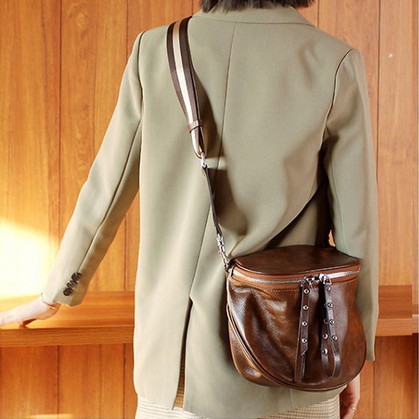 

yetties full-grain leather wide straps leisure soft bag bag female personality street shoulder trend vintage bucket