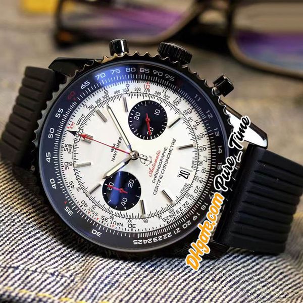 

new 46mm pvd black steel case mb0128an black dial white subdial miyota quartz chronograph mens watch rubber sport watches pure_time, Slivery;brown