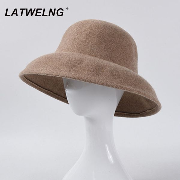 

new women vintage woolen hat hepburn style fedoras hat ladies black wide brim bucket hats wholesale, Blue;gray