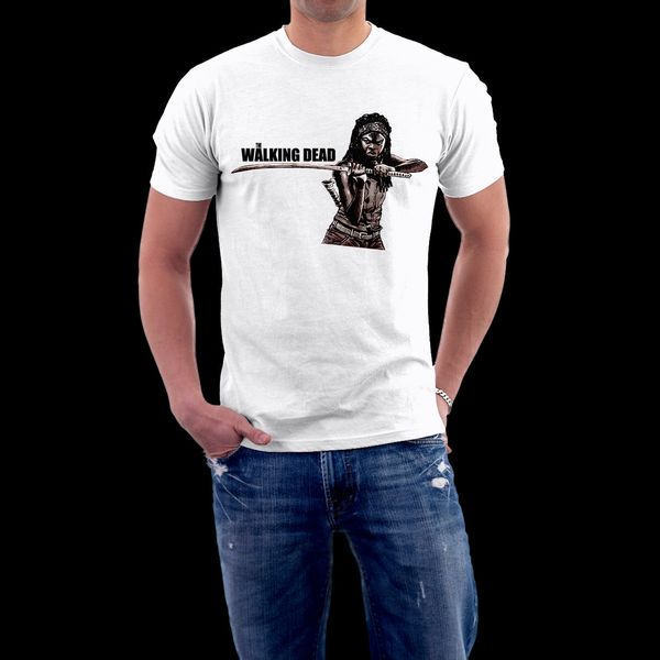 

2019 new casual cool tee shirt walking dead michonne white t-shirt men 100% cotton t-shirt