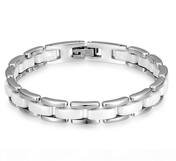 

titanium steel bracelets men and women silver black and white ceramic couple bracelet long-lasting color allergy