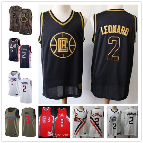 

2020 custom men's los angeles clippers 2 kawhi leonard 3 chris paul black blue throwback basketball edition nba jersey, Black;red