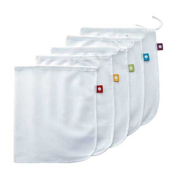 

5pcs fruit vegetable washing multipurpose mesh bag drawstring reusable kitchen
