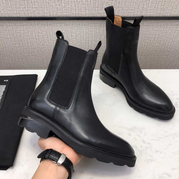 

women shoes winter genuine leather women boots round toe metal decor slip on mid calf boots zapatos de mujer, Black