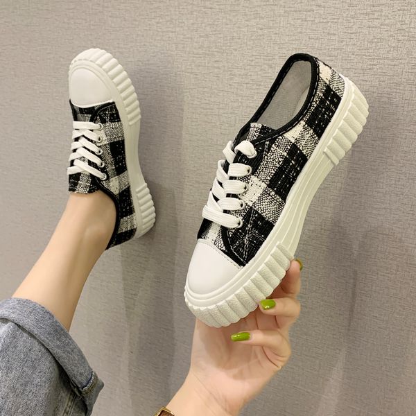 

korean shoes female footwear all-match round toe casual sneaker autumn espadrilles for women platform 2020 dress retro, Black