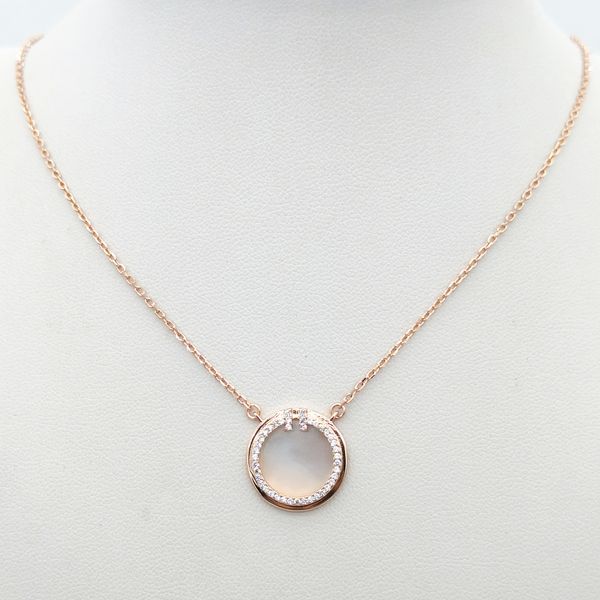 

womens s925 sterling silver rose gold round white shell letter inlaid zircon pendant necklace new sterling silver necklace