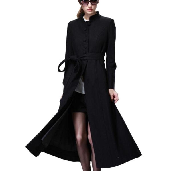 

women's wool & blends autumn and winter x- long stand collar coat slim women woolen overcoat plus size 2xl, Black
