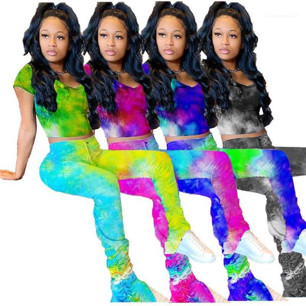 

flare pants new casual summer women trousers tie dyed women stacked sweatpants fashion pleated split micro, White