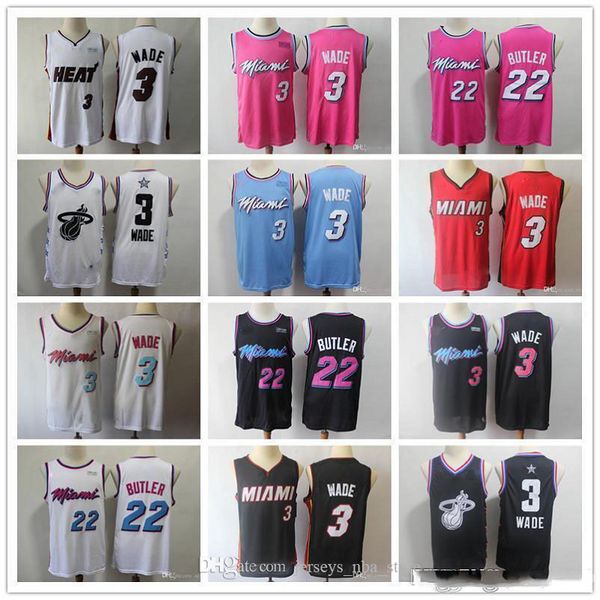 

2020 mens women youth miami nba heat throwback dwyane 3 wade 22 jimmy butler white pink red black basketball jerseys men, Black;red