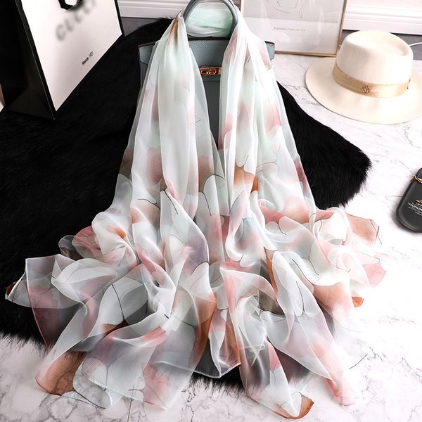 

2020 print women scarf summer silk scarves hijabs beach stoles neck head shawls and wraps foulard, Blue;gray