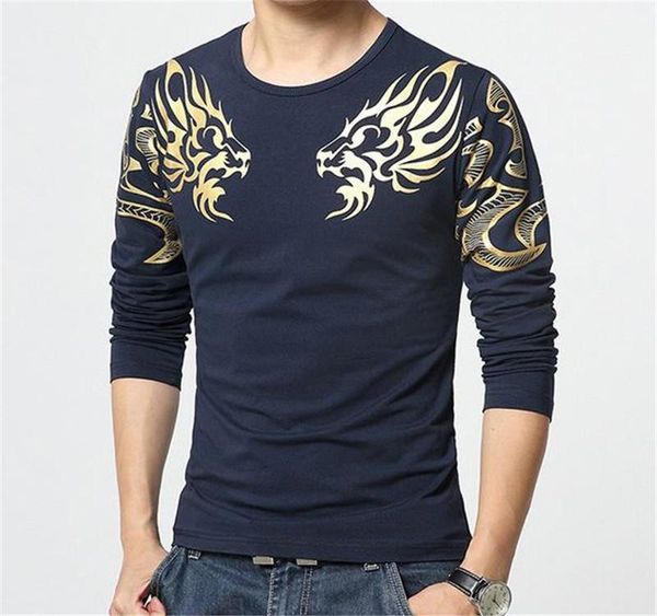 

fashion slim long sleeve panelled mens tees casual males clothing dragon pattern print mens designer tshirts, White;black