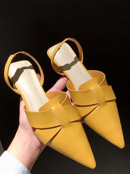 

dress shoes women's sandals 2021 spring and summer pointed cross strap mid heel slippers, Black