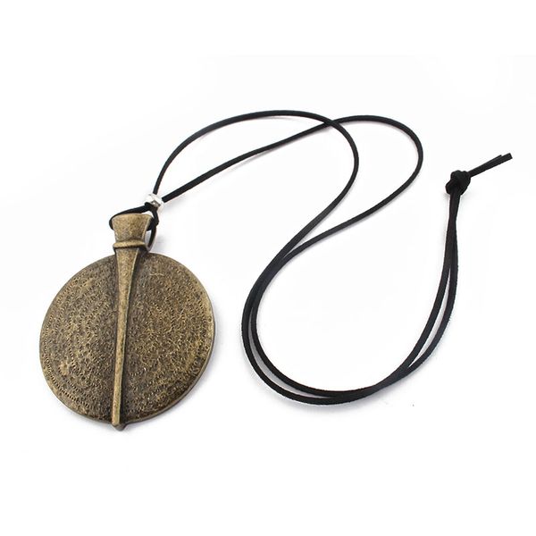 

1pcs brown verdigris/silver color large round medallion pendant long rope chain velvet cord necklace jewelry 95cm
