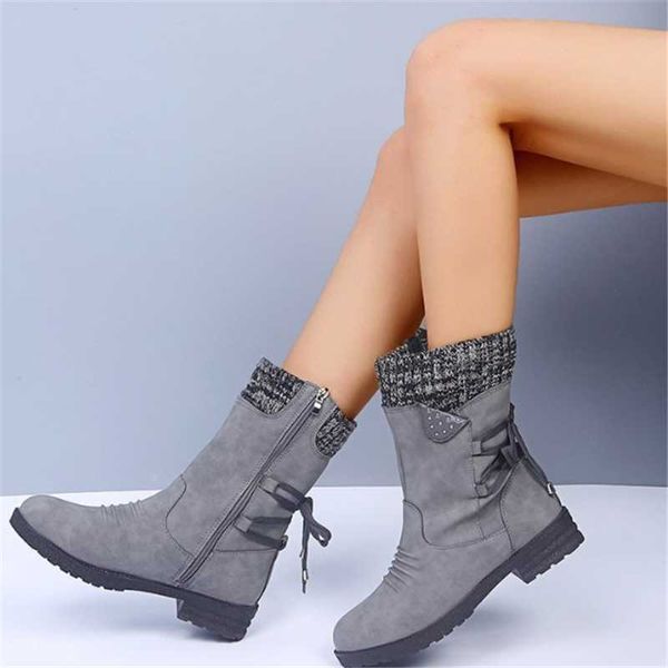 

2020 winter women mid-calf boots fashion suede snow boots retro zipper warm for women shoes low-heeled botas mujer, Black