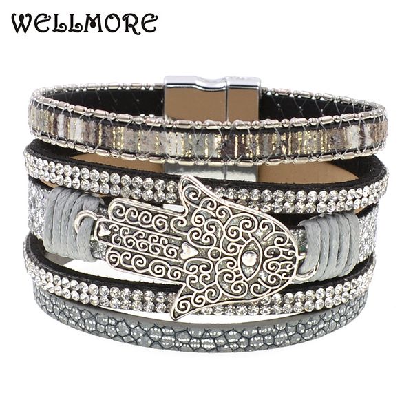 

wellmore summer leather bracelet gray magnet charm bracelets bohemian bracelets for women, Red;blue