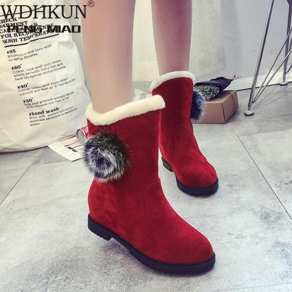 

classic women winter boots suede mid-calf snow boots female warm fur plush insole flat bottom botas mujer 2020, Black