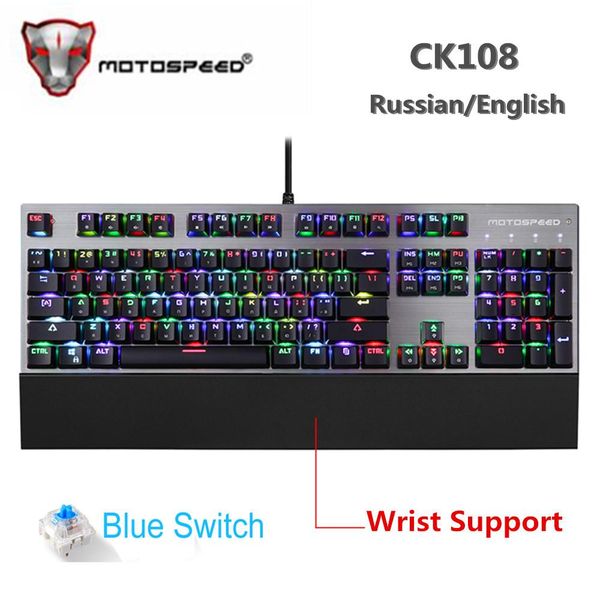 

cgjxsoriginal motospeed ck108 mechanical keyboard 104 keys rgb blue switch gaming wired led backlit anti -ghosting for gamer computer t20052