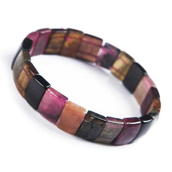 

genuine colorful natural tourmaline bracelet women lady stretch healing crystal rectangle bead bracelet, Black