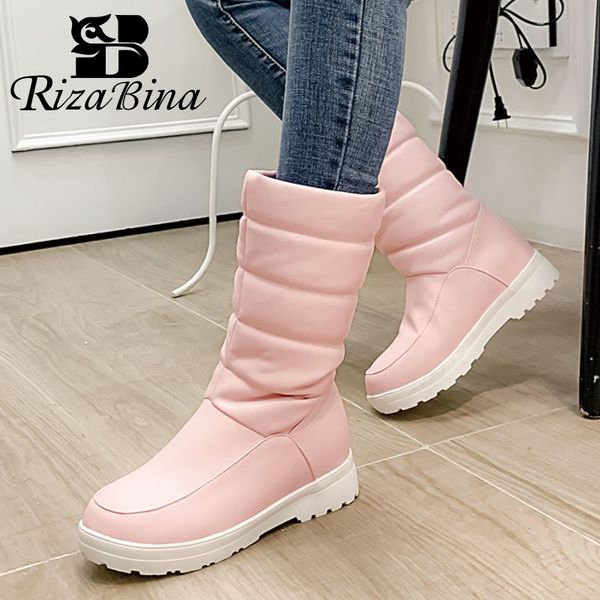 

boots rizabina plus size 33-43 women snow fashion warm flats winter shoes woman plush fur short boot casual daily lady footwear, Black