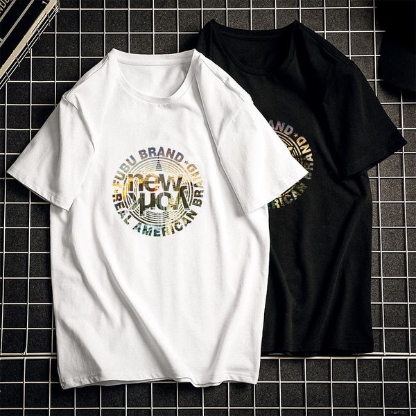 

short sleeve men's 2020 summer new men's round collar t-shirt cotton fashion casual printing pullover half sleeve top, Black;white