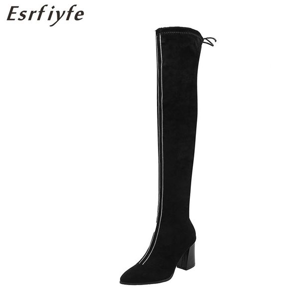 

esrfiyfe 2020 new women over the knee high boots high heels winter shoes pointed toe elastic fabric women boots size 34-48, Black