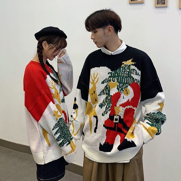 

versna knitted patterns santa oversized mens christmas sweater men winter matching christmas sweaters for couples, White;black