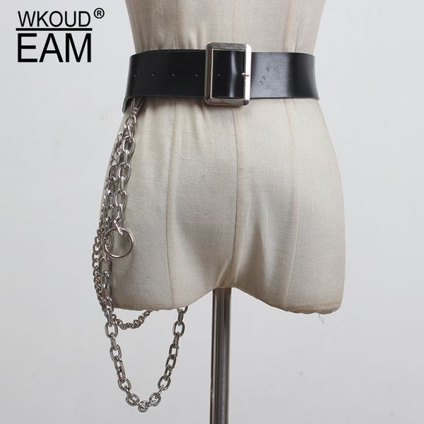 

wkoud eam 2020 новых металлической цепь из натуральной кожи пояс женщины вскользь весь матч широкого пояса женского waistband tide pf631, Black;brown