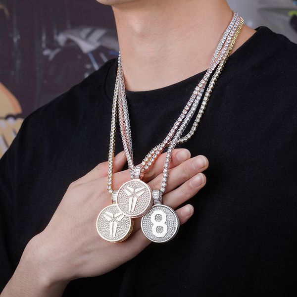 

Round Number Eight Design Pendant Necklace Copper Basketball Label Hip Hop Necklace Ice Out Zircons Jewelry