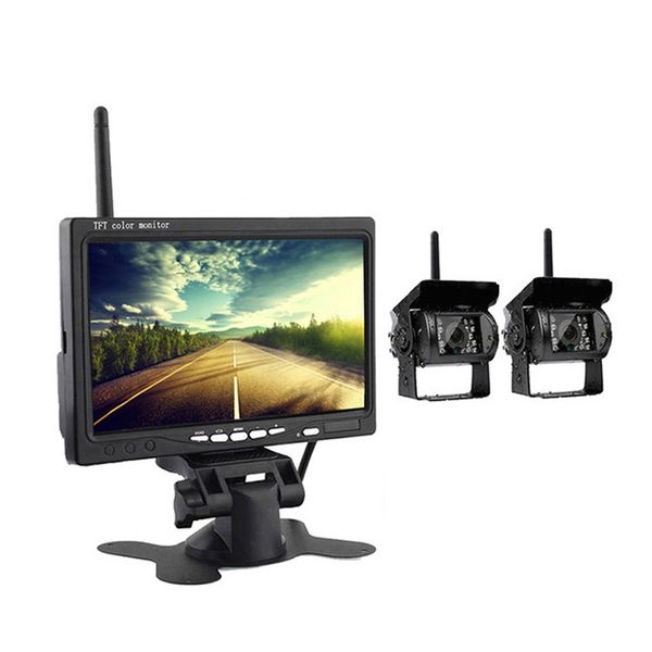 

wireless digital 2 car reversing backup cameras system night vision + 7 inch hd 720p monitor car rear monitor for truck