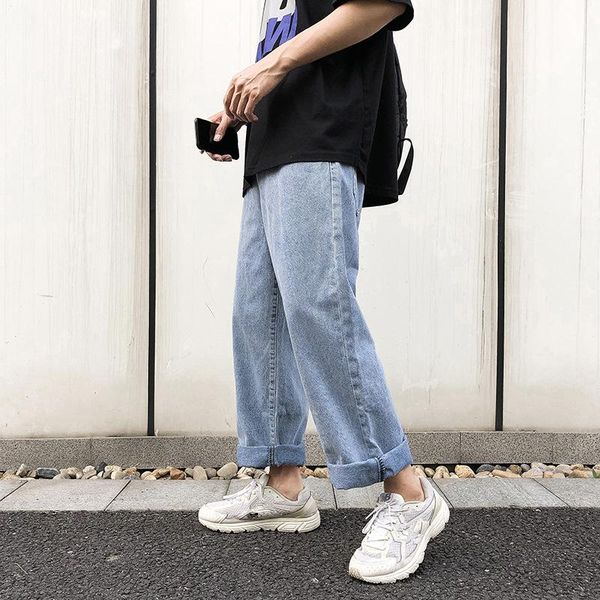 

bolubao trend brand men fashion jeans new men's wash straight wide leg pants harajuku style loose casual jeans male, Blue