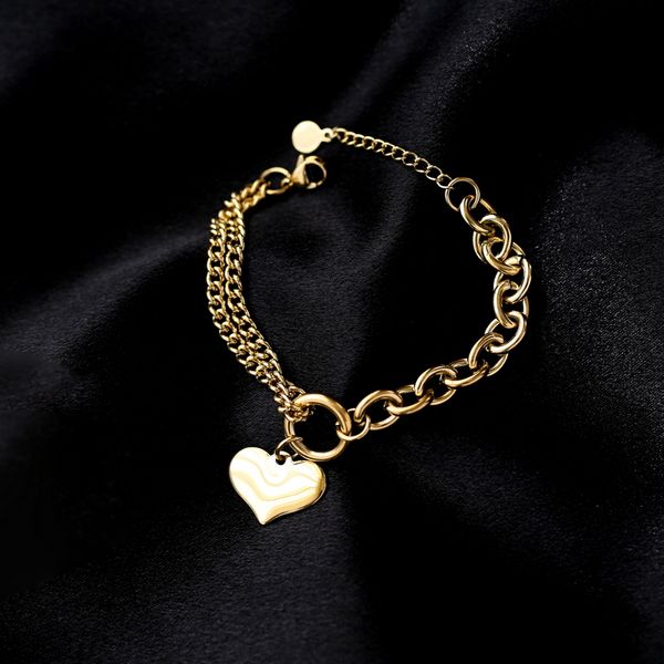

timeless wonder titanium pave heart chains bracelet women stainless steel jewelry punk gothic boho ins kpop gift 5221, Golden;silver