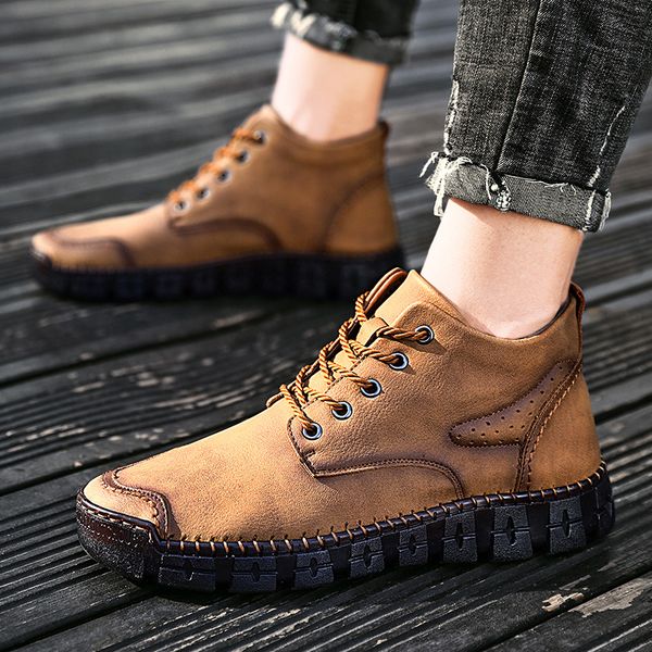 

men's motorcycles boots shoes leather retro high male desert boots outdoor british leather lace up buckle mens ankkle, Black