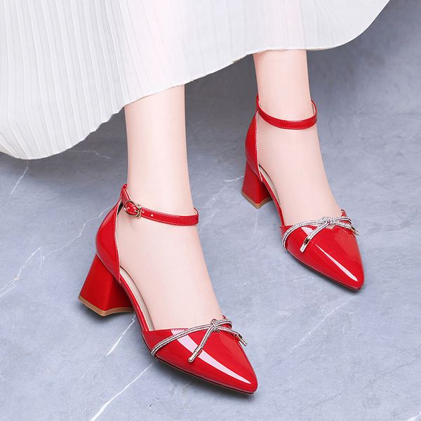 

women sandals female fairy style 2020 new spring and summer all-match high heel chunky heel red shoes women's shoes, Black