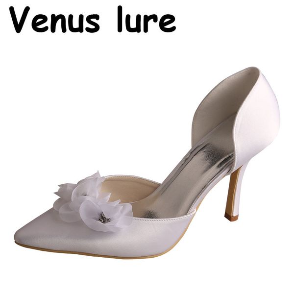 

lure high heel shoes for ladies white flower pointed toe pumps size 7, Black