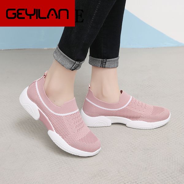 

women casual knitting sock sneakers stretch flat platform fashion ladies slip on shoes female leisure footwear spring summer, Black