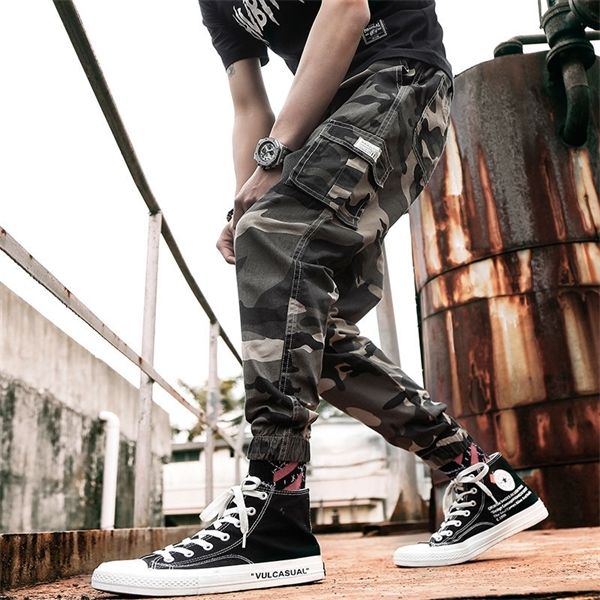 

military pants camouflage cargo pants men streetwear hip hop joggers casual sport sweatpants tactics ankle length trousers, Black