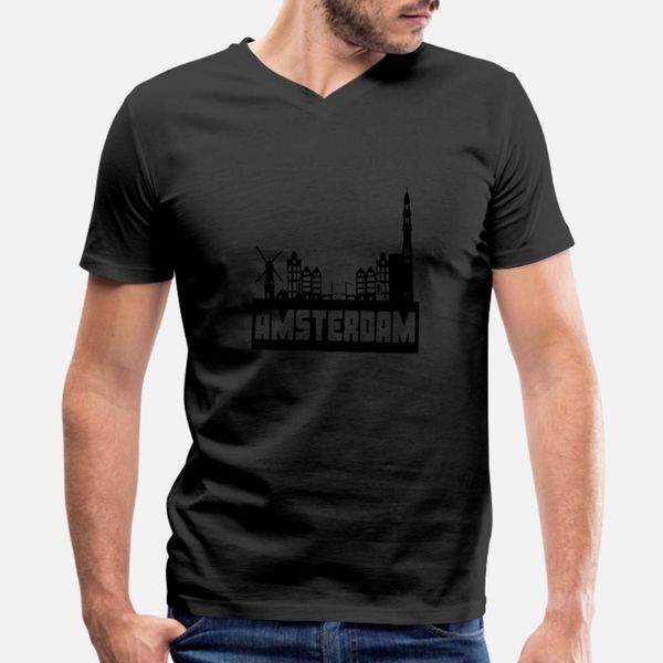 

amsterdam city tower t shirt men character short sleeve o-neck trend loose comical spring autumn slim shirt