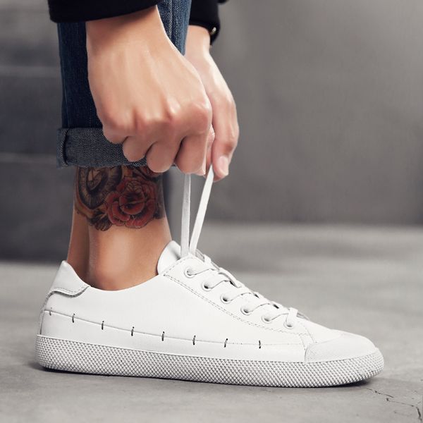 

men shoes fashion genuine leather oxfords autumn lace up comfortable casual shoes handmade sewing outdoor men sneakers, Black