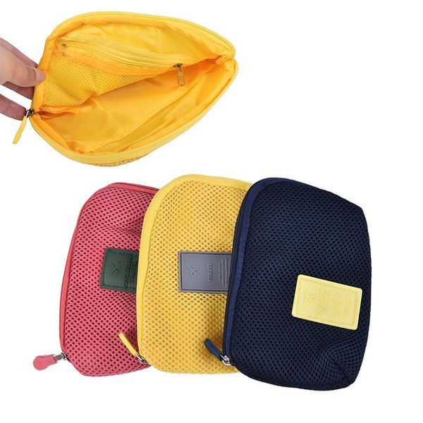 

portable travel storage box for digital data cable charger headphone mesh sponge bag cosmetic bag