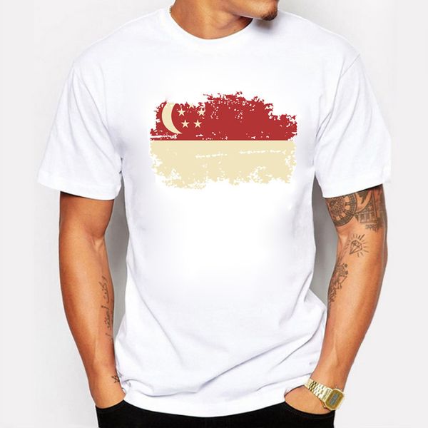 

singapore national flag t shirts for men round neck 100% cotton nostalgic singapore rio summer games fans cheer t-shirts