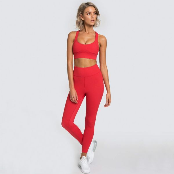 

2piece спортивная одежда женщина sportwear йога наборы бесшовные gym набор crop бюстгальтер pad упругие высокой талии йога тяжелое дыхание o, White;red