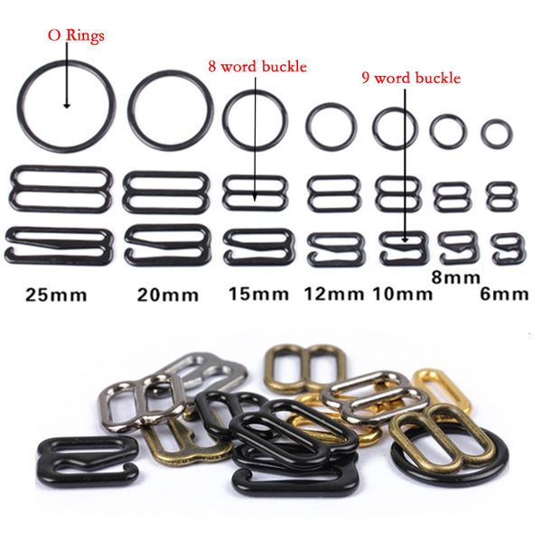 

20pcs 6mm~25mm metal/plastic bra strap adjustment buckles underwear sliders rings clips for lingerie adjustment diy accessories, Black;white