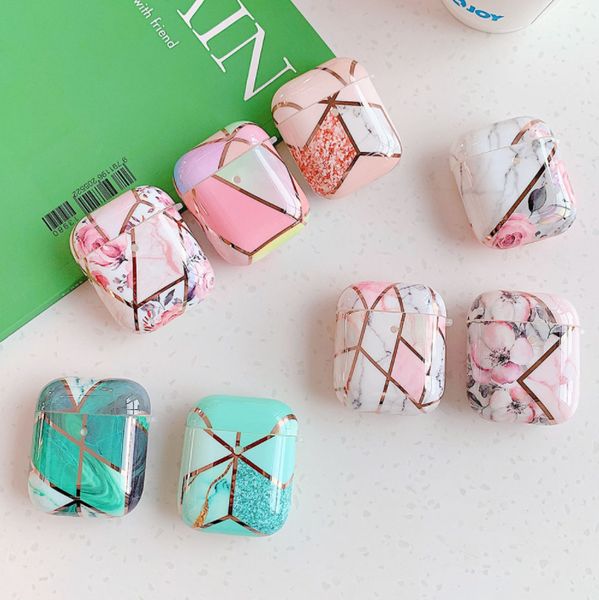 

electroplated marble earphone case for airpods pro 2 cases cute pink soft flowers protective cover for airpod 2 1 air pods case